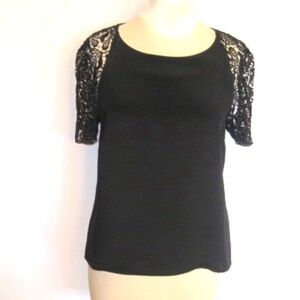 Judith & Charles Top with Crochet  Lace Sleeves